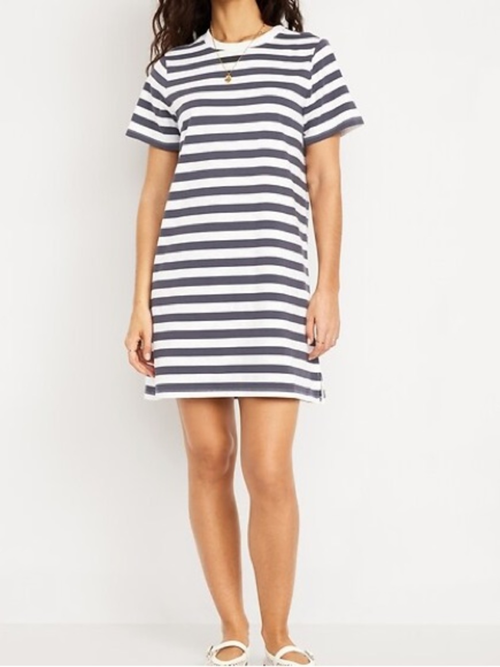 Old Navy Vintage Crew-Neck Mini T-Shirt Dress in Charcoal Stripe Size L Petite